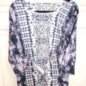 Womens M Tie Dye Knot Front Aztec Boho Peasant Layer Tunic Top